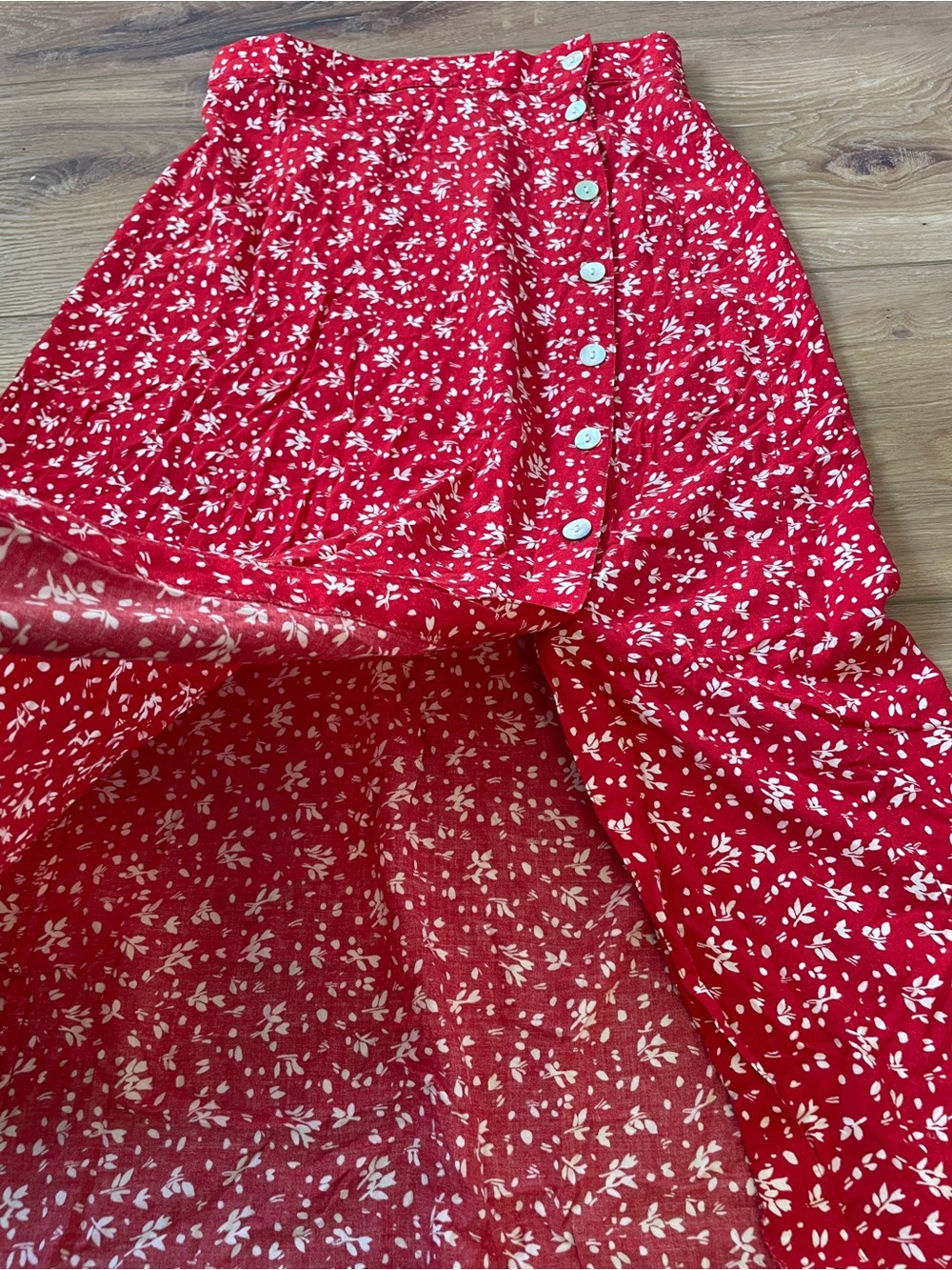 Vintage Studio Red Floral Button-Front Midi Skirt - Picture 7 of 9